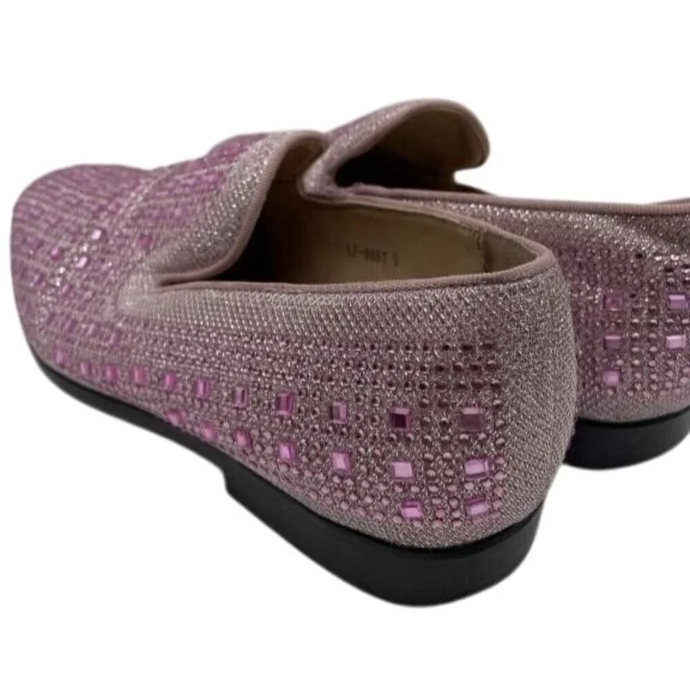Royal Swank Pink Mauve Rhinestone Studded Embellished Loafers driving shoes sz 8
